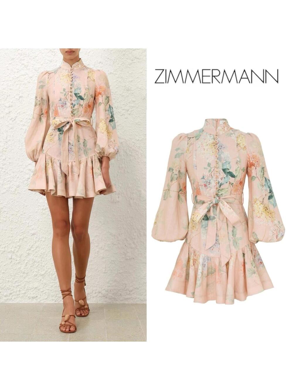 Zimmerman Illuminate Peplum Mini Dress in Peach Hydrangea